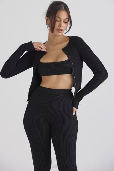 vestiario esso House of CB Cardigan in maglia a coste nero Sylvia X44T695