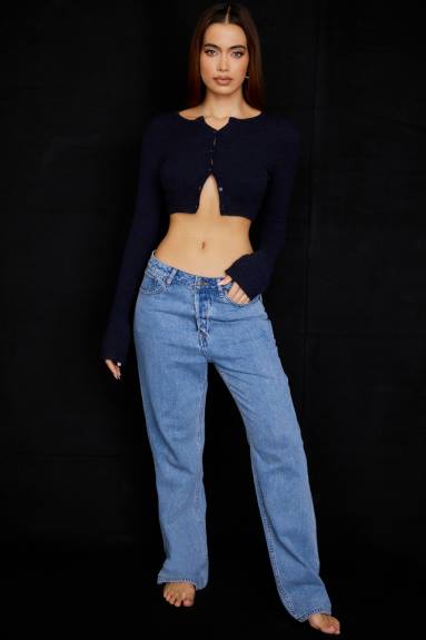 vestiario esso House of CB lulie cardigan corto in maglia soffice blu navy X44T734