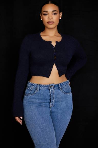 vestiario esso House of CB lulie cardigan corto in maglia soffice blu navy X44T734