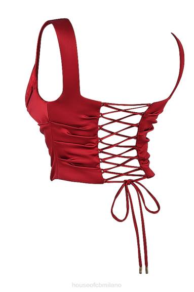 vestiario Esso House of CB un corsetto color rubino con pizzo sul retro X44T1