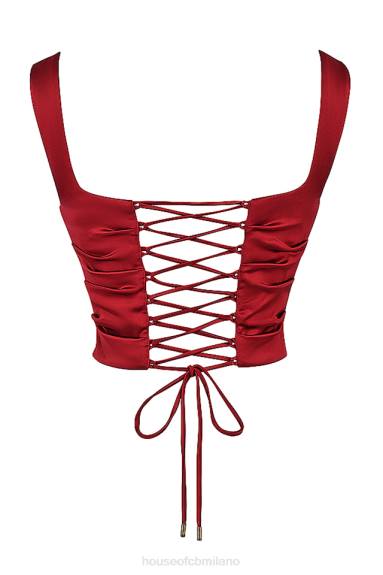 vestiario Esso House of CB un corsetto color rubino con pizzo sul retro X44T1