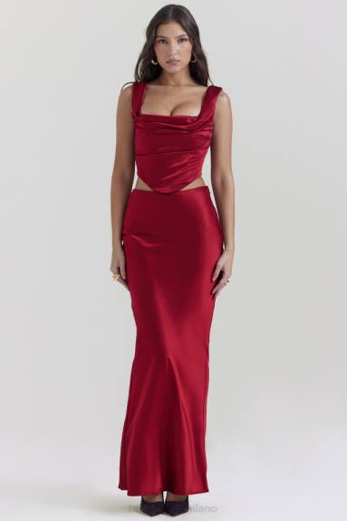 vestiario Esso House of CB un corsetto color rubino con pizzo sul retro X44T1