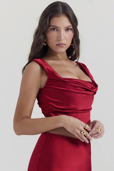vestiario Esso House of CB un corsetto color rubino con pizzo sul retro X44T1