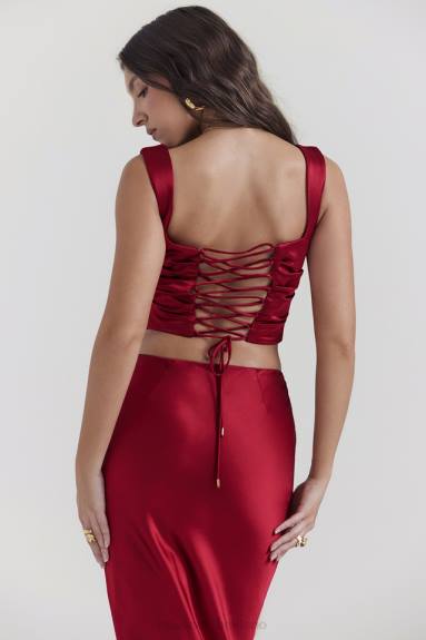 vestiario Esso House of CB un corsetto color rubino con pizzo sul retro X44T1