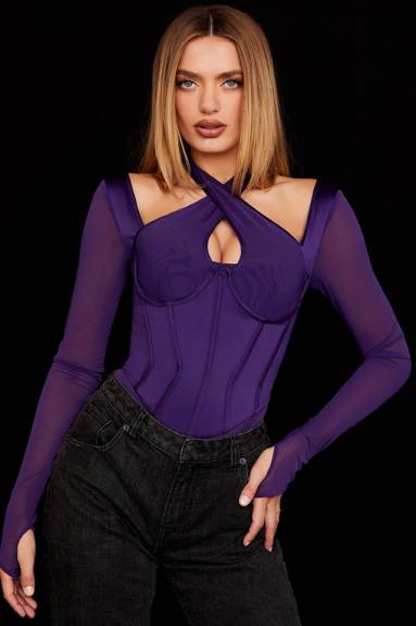 vestiario esso House of CB Body con corsetto allacciato al collo color uva Angharad X44T74