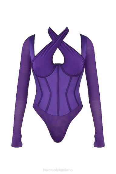 vestiario esso House of CB Body con corsetto allacciato al collo color uva Angharad X44T74