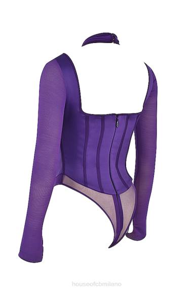 vestiario esso House of CB Body con corsetto allacciato al collo color uva Angharad X44T74