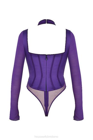 vestiario esso House of CB Body con corsetto allacciato al collo color uva Angharad X44T74