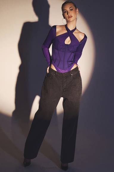 vestiario esso House of CB Body con corsetto allacciato al collo color uva Angharad X44T74