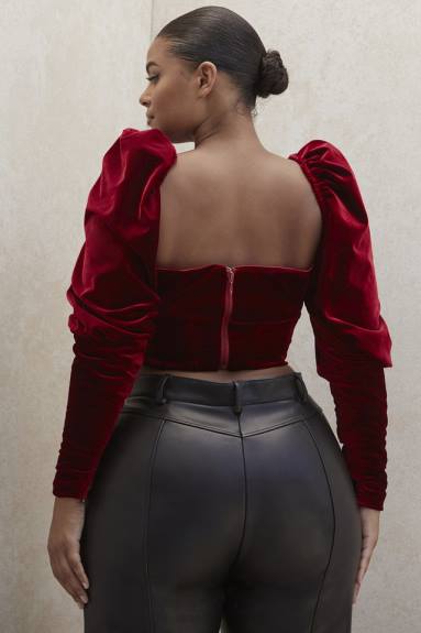 vestiario esso House of CB Corsetto a maniche lunghe in velluto color vino Valerie X44T101