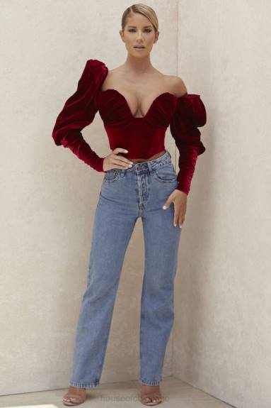 vestiario esso House of CB Corsetto a maniche lunghe in velluto color vino Valerie X44T101