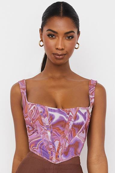 vestiario esso House of CB Corsetto in rete con stampa a spirale viola Ninetta X44T85