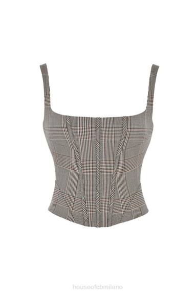 vestiario esso House of CB Mistress Rocks corsetto a scacchi monocromatico con collo quadrato X44T41