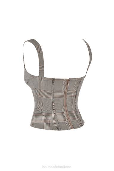 vestiario esso House of CB Mistress Rocks corsetto a scacchi monocromatico con collo quadrato X44T41