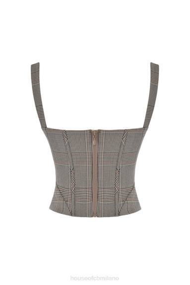 vestiario esso House of CB Mistress Rocks corsetto a scacchi monocromatico con collo quadrato X44T41