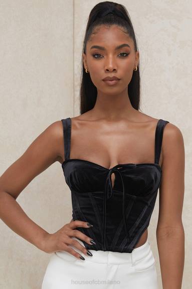 vestiario esso House of CB aayla top corsetto con coppe in velluto nero X44T99