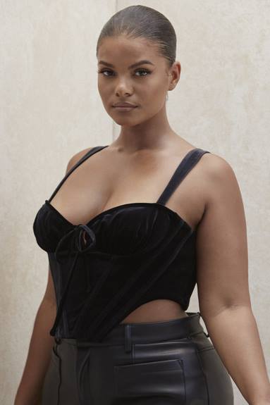 vestiario esso House of CB aayla top corsetto con coppe in velluto nero X44T99
