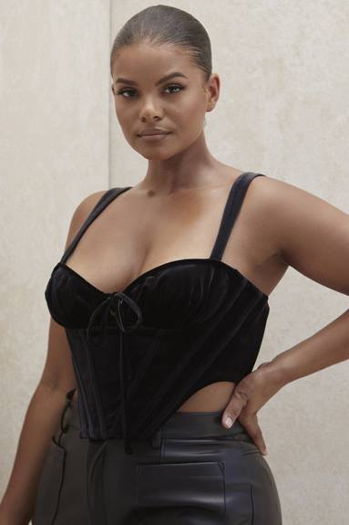 vestiario esso House of CB aayla top corsetto con coppe in velluto nero X44T99