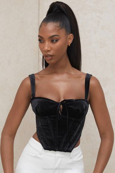 vestiario esso House of CB aayla top corsetto con coppe in velluto nero X44T99