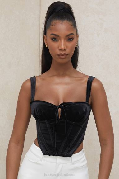 vestiario esso House of CB aayla top corsetto con coppe in velluto nero X44T99