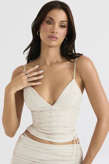 vestiario esso House of CB antonella corsetto in pelle vegana bianco sporco X44T35