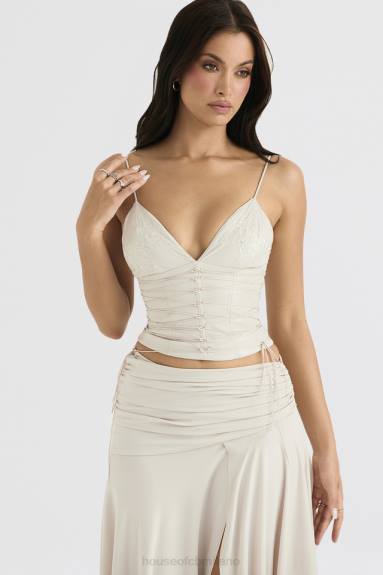 vestiario esso House of CB antonella corsetto in pelle vegana bianco sporco X44T35