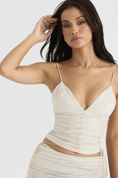 vestiario esso House of CB antonella corsetto in pelle vegana bianco sporco X44T35