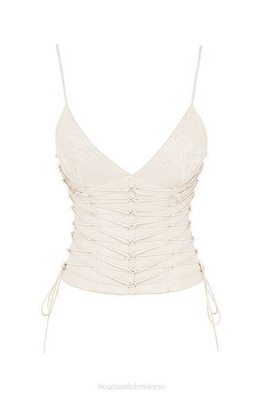 vestiario esso House of CB antonella corsetto in pelle vegana bianco sporco X44T35
