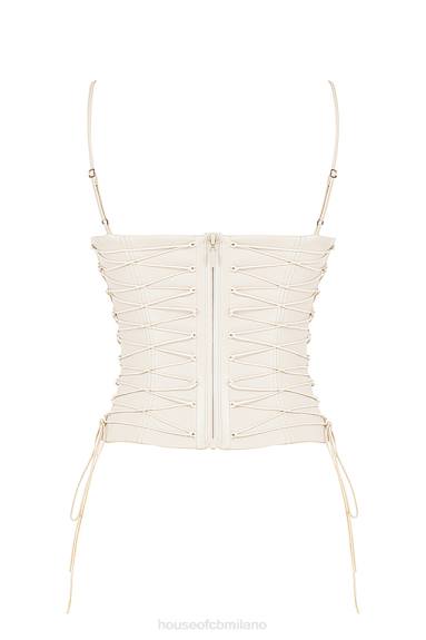 vestiario esso House of CB antonella corsetto in pelle vegana bianco sporco X44T35