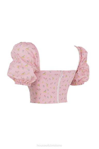 vestiario esso House of CB corsetto arianna rosa con maniche a sbuffo floreale X44T87