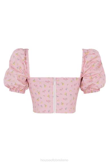 vestiario esso House of CB corsetto arianna rosa con maniche a sbuffo floreale X44T87