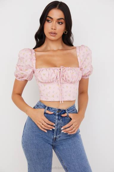 vestiario esso House of CB corsetto arianna rosa con maniche a sbuffo floreale X44T87