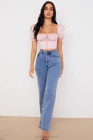 vestiario esso House of CB corsetto arianna rosa con maniche a sbuffo floreale X44T87