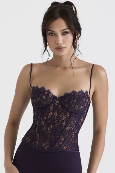vestiario esso House of CB corsetto con ferretto in pizzo mila night shade X44T43