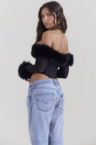 vestiario esso House of CB corsetto con finiture in pelliccia sintetica nera merle X44T2