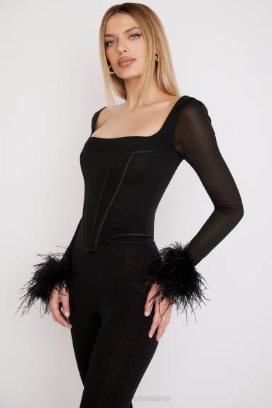 vestiario esso House of CB corsetto con finiture in rete nera Stella X44T70