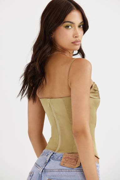 vestiario esso House of CB corsetto con lacci in raso verde oliva Letitia X44T58