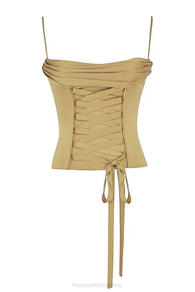 vestiario esso House of CB corsetto con lacci in raso verde oliva Letitia X44T58
