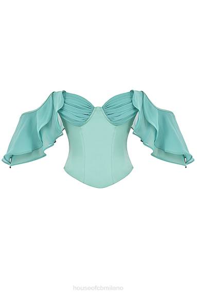 vestiario esso House of CB corsetto con maniche a volant in giada Isabella X44T47