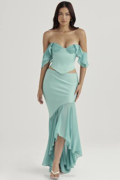 vestiario esso House of CB corsetto con maniche a volant in giada Isabella X44T47