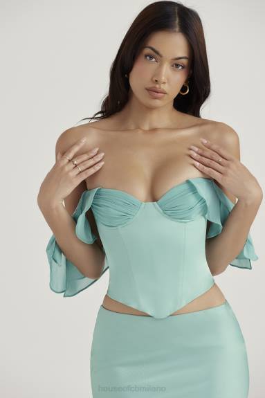 vestiario esso House of CB corsetto con maniche a volant in giada Isabella X44T47