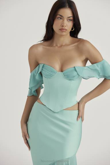 vestiario esso House of CB corsetto con maniche a volant in giada Isabella X44T47