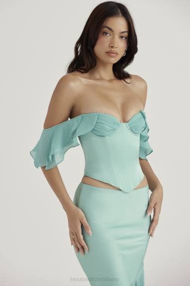 vestiario esso House of CB corsetto con maniche a volant in giada Isabella X44T47