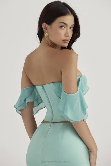 vestiario esso House of CB corsetto con maniche a volant in giada Isabella X44T47