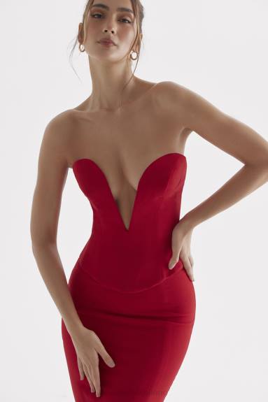 vestiario esso House of CB corsetto con scollo profondo e rosa rossa di Lydia X44T31