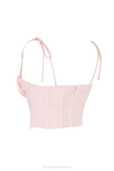 vestiario esso House of CB corsetto corto con busto raccolto in chiffon rosa baby in salice X44T81