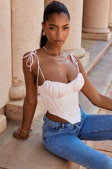 vestiario esso House of CB corsetto corto con busto raccolto in chiffon rosa baby in salice X44T81