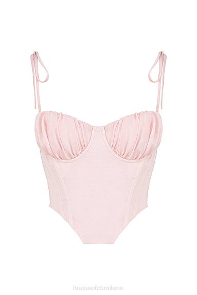 vestiario esso House of CB corsetto corto con busto raccolto in chiffon rosa baby in salice X44T81