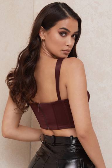 vestiario esso House of CB corsetto corto in raso con uva passa di Betsy X44T98