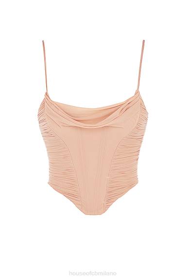 vestiario esso House of CB corsetto drappeggiato in rete beige Lottie X44T80